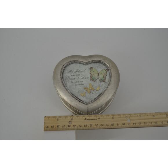 Carson Heart shaped jewelry box Silver Color Picture Frame Music Box My Friend - Picture 5 of 12